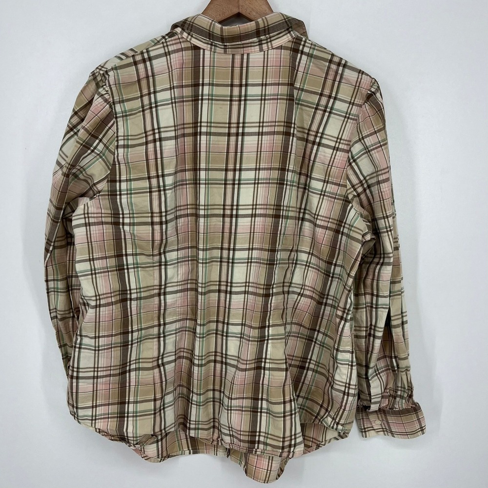 Lauren Ralph Lauren Womens 2X Plaid Ruffle Front Button Down Cotton Blouse Pink - Picture 2 of 11